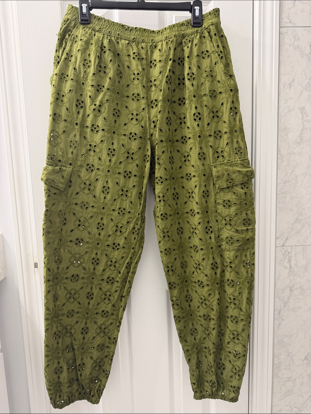 Anthropologie Olive Green Eyelet Cargo Pants